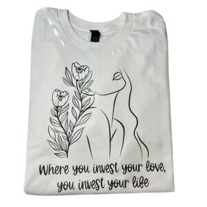 Floral Women with Inspirational Quote NEW white short‎ sleeve shirt